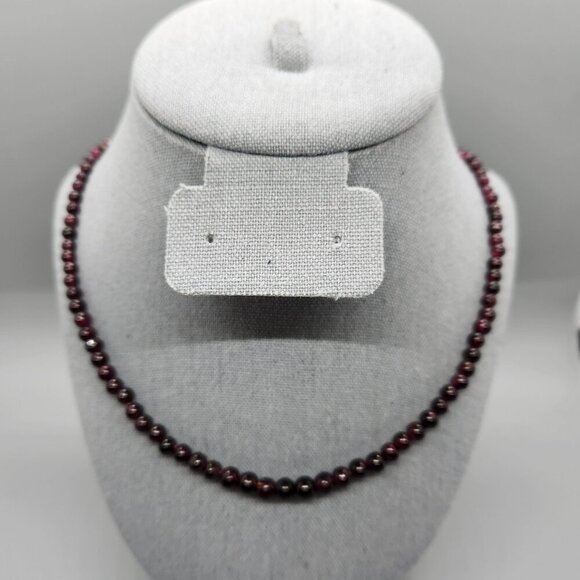 Vintage 925 Sterling Silver Genuine Garnet Faceted Beaded Strand Necklace 19" - Picture 1 of 4